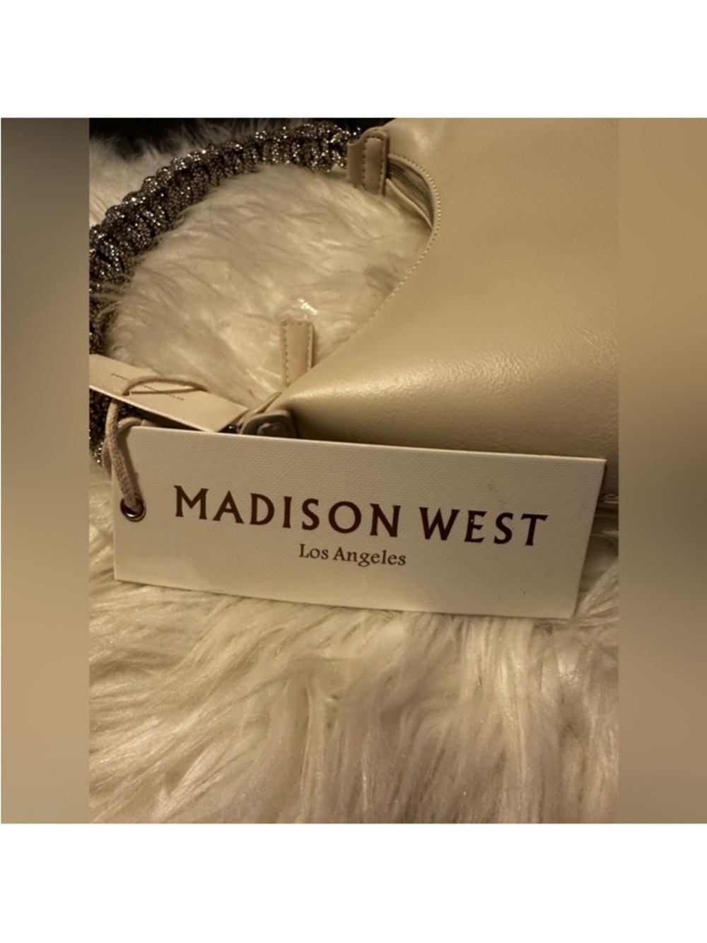 Madison West Cream Shoulder Bag with Braided Metallic Strap - Picture 7 of 11